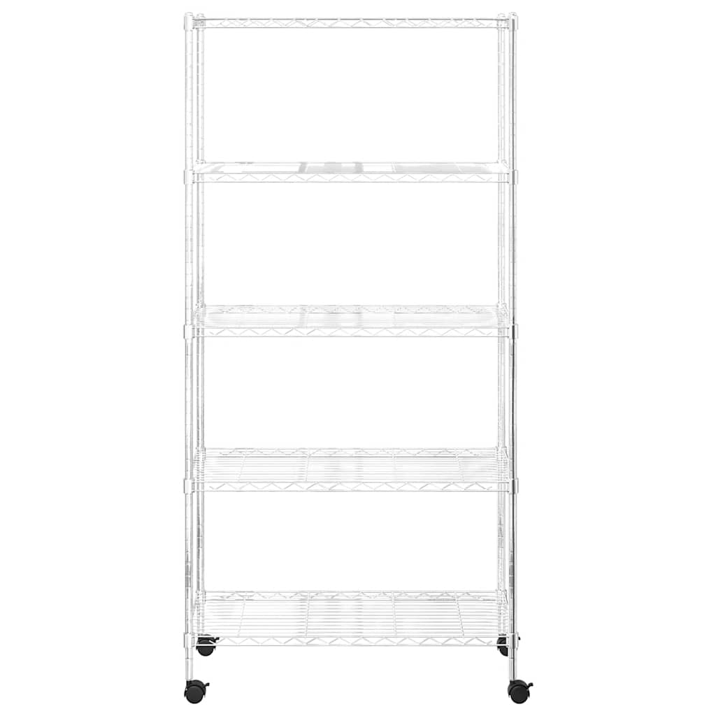 opbevaringsreol med 5 hylder og hjul 75x35x155 cm 250 kg krom