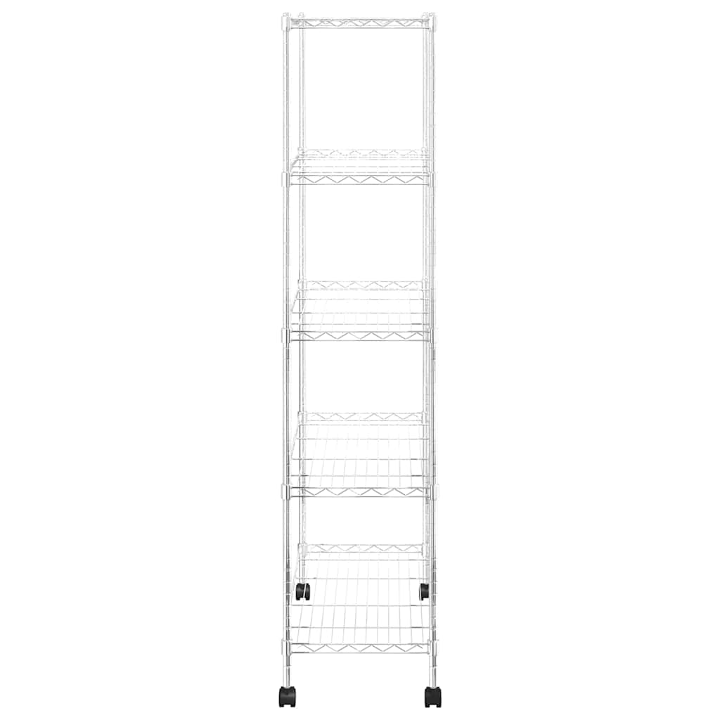 opbevaringsreol med 5 hylder og hjul 75x35x155 cm 250 kg krom