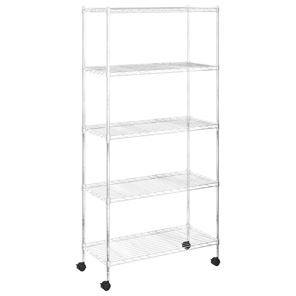 opbevaringsreol med 5 hylder og hjul 75x35x155 cm 250 kg krom
