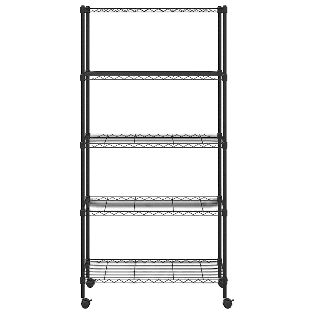 opbevaringsreol med 5 hylder og hjul 75x35x155 cm 250 kg sort