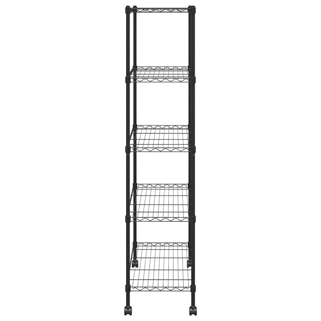 opbevaringsreol med 5 hylder og hjul 75x35x155 cm 250 kg sort