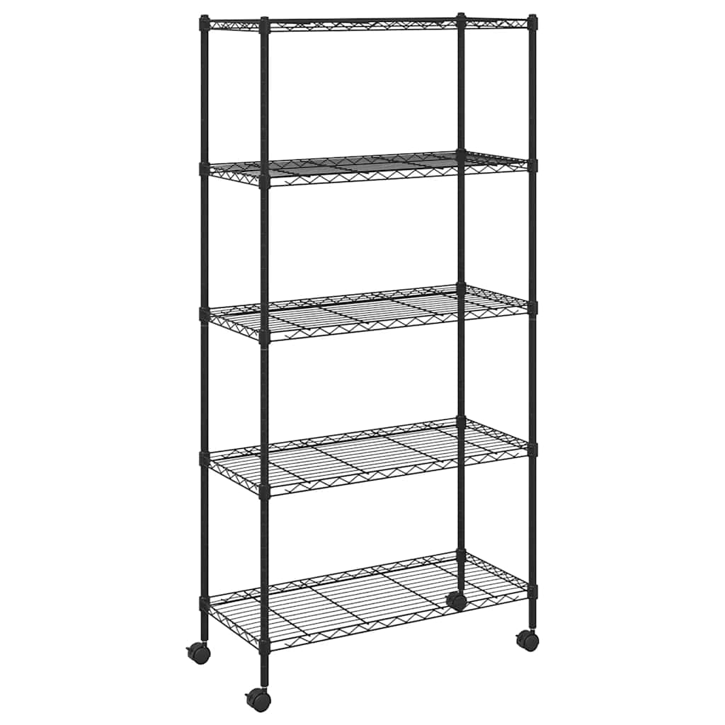 opbevaringsreol med 5 hylder og hjul 75x35x155 cm 250 kg sort
