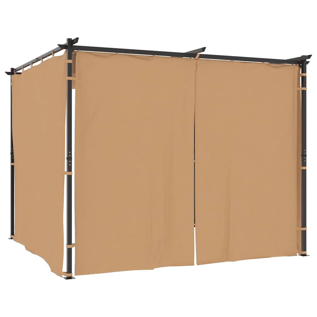 pavillon med gardiner 3x3 m stål gråbrun