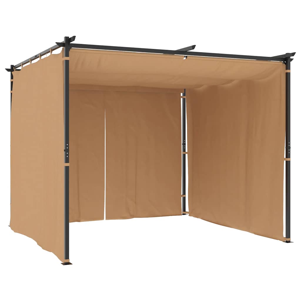 pavillon med gardiner 3x3 m stål gråbrun