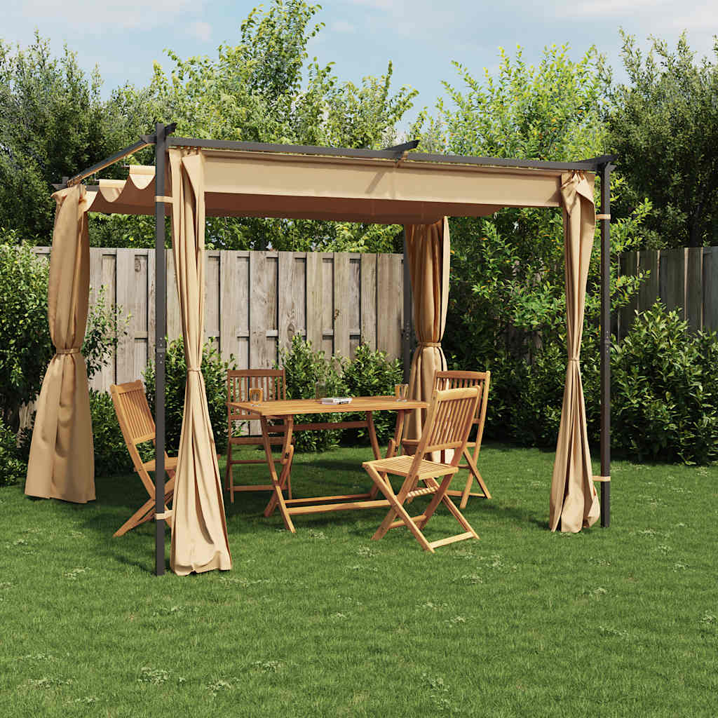 pavillon med gardiner 3x3 m stål gråbrun