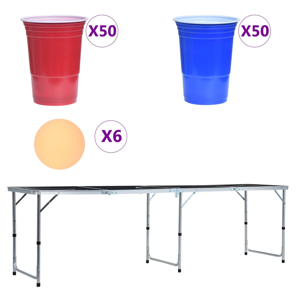 foldbart beer pong-bord med kopper og bolde 240 cm