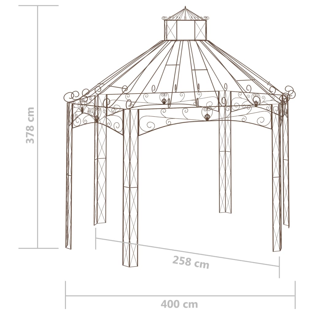havepavillon 400x258x378 cm jern antikbrun