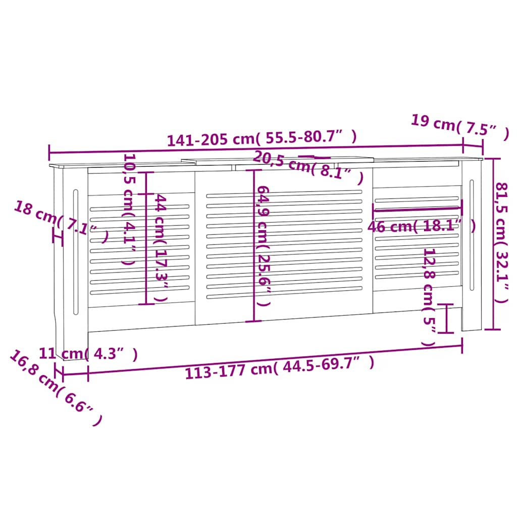 radiatorskjuler 205 cm MDF