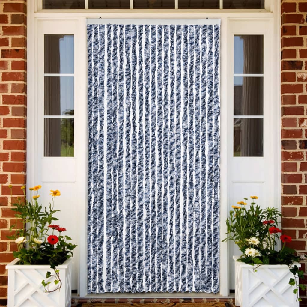 insektgardin 90x200 cm chenille blå og hvid