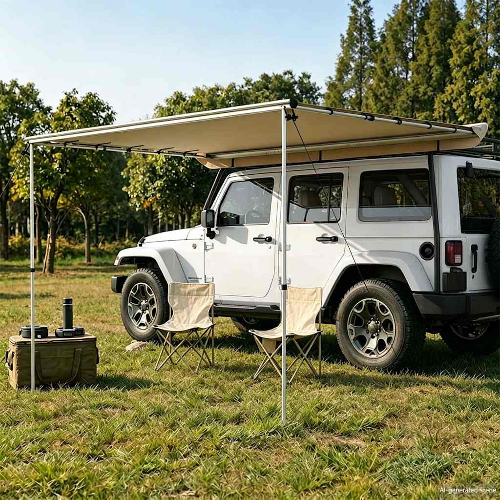 solsejl til campingvogn 3,6x3x2,15 m beige