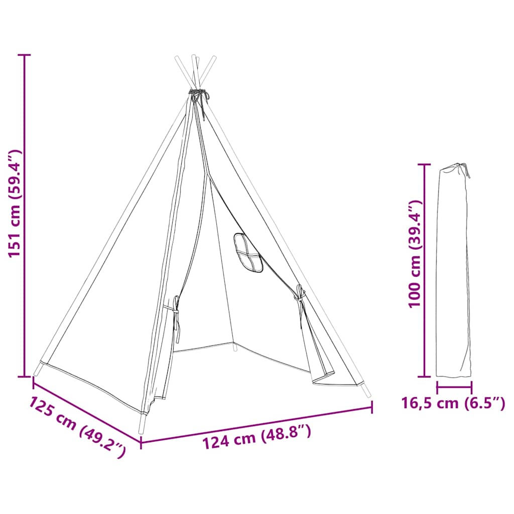 tipi til børn 120x120x150 cm med bærepose polyester hvid