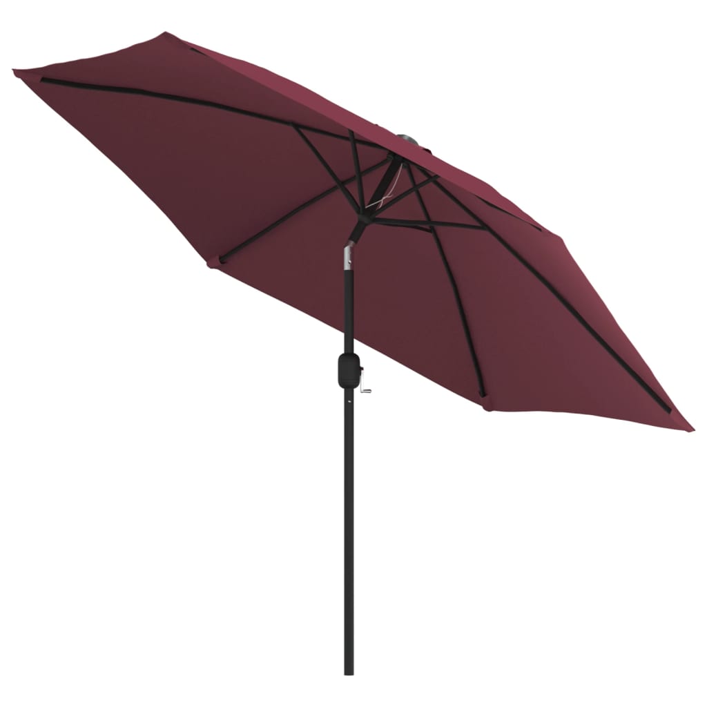 parasol m. LED-lys og stålstang 300 cm bordeauxrød
