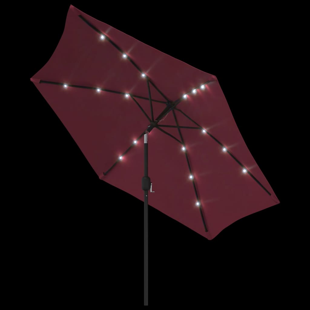 parasol m. LED-lys og stålstang 300 cm bordeauxrød