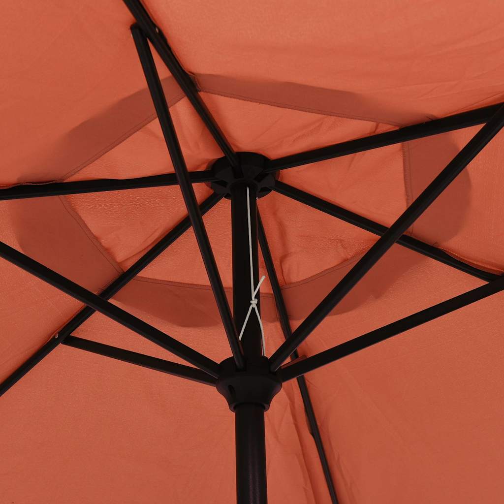 parasol m. LED-lys + stålstang 300 cm terrakotta