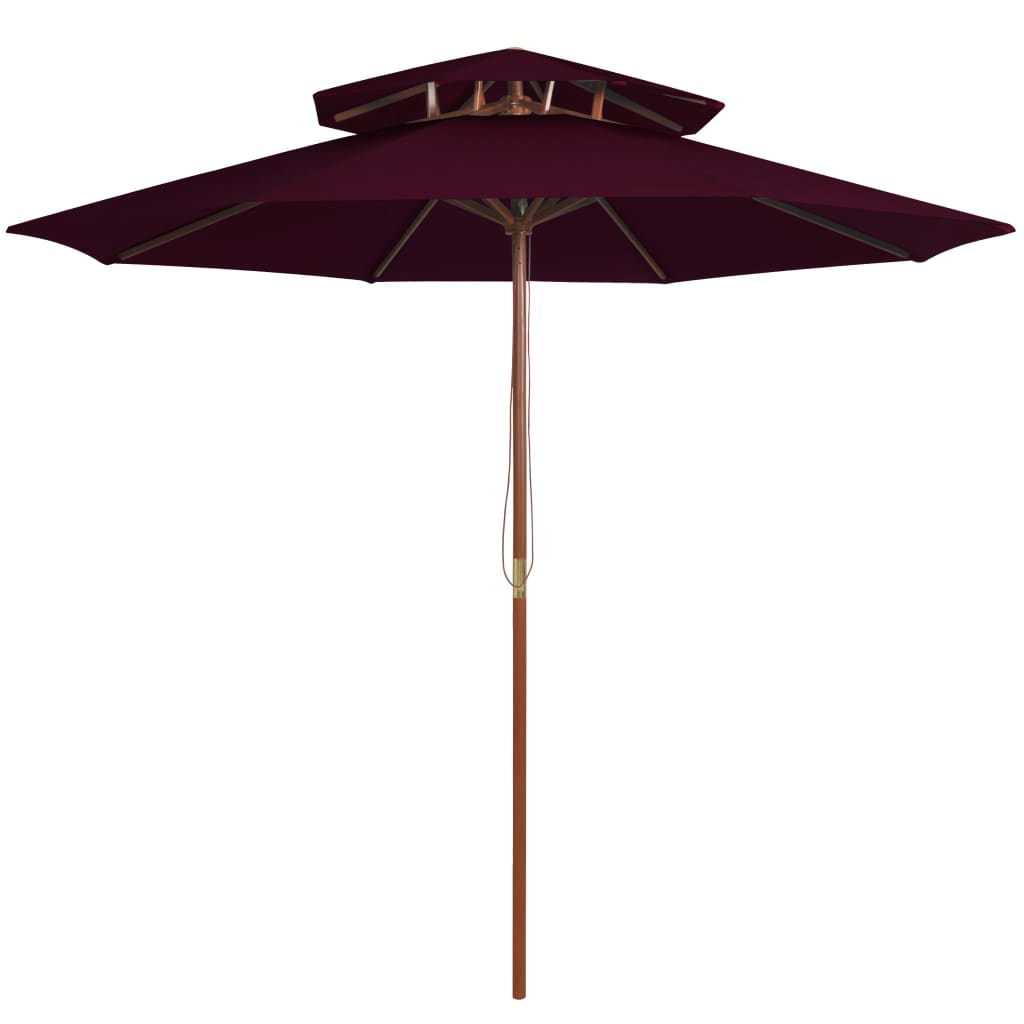 dobbelt parasol 270 cm træstang bordeauxfarvet