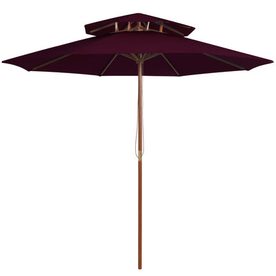 dobbelt parasol 270 cm træstang bordeauxfarvet