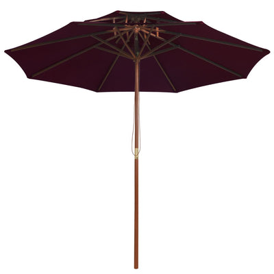 dobbelt parasol 270 cm træstang bordeauxfarvet
