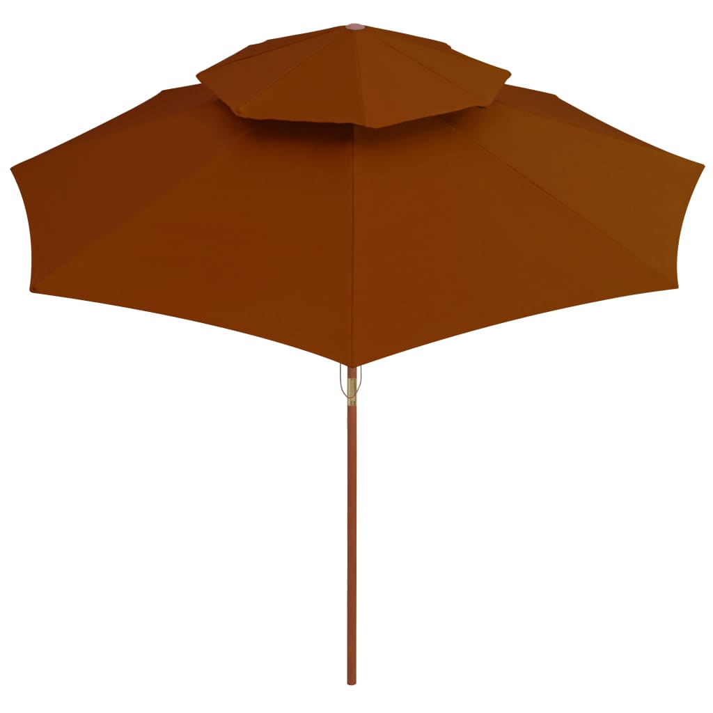 parasol m. træstang 270 cm 2 niveauer terrakotta