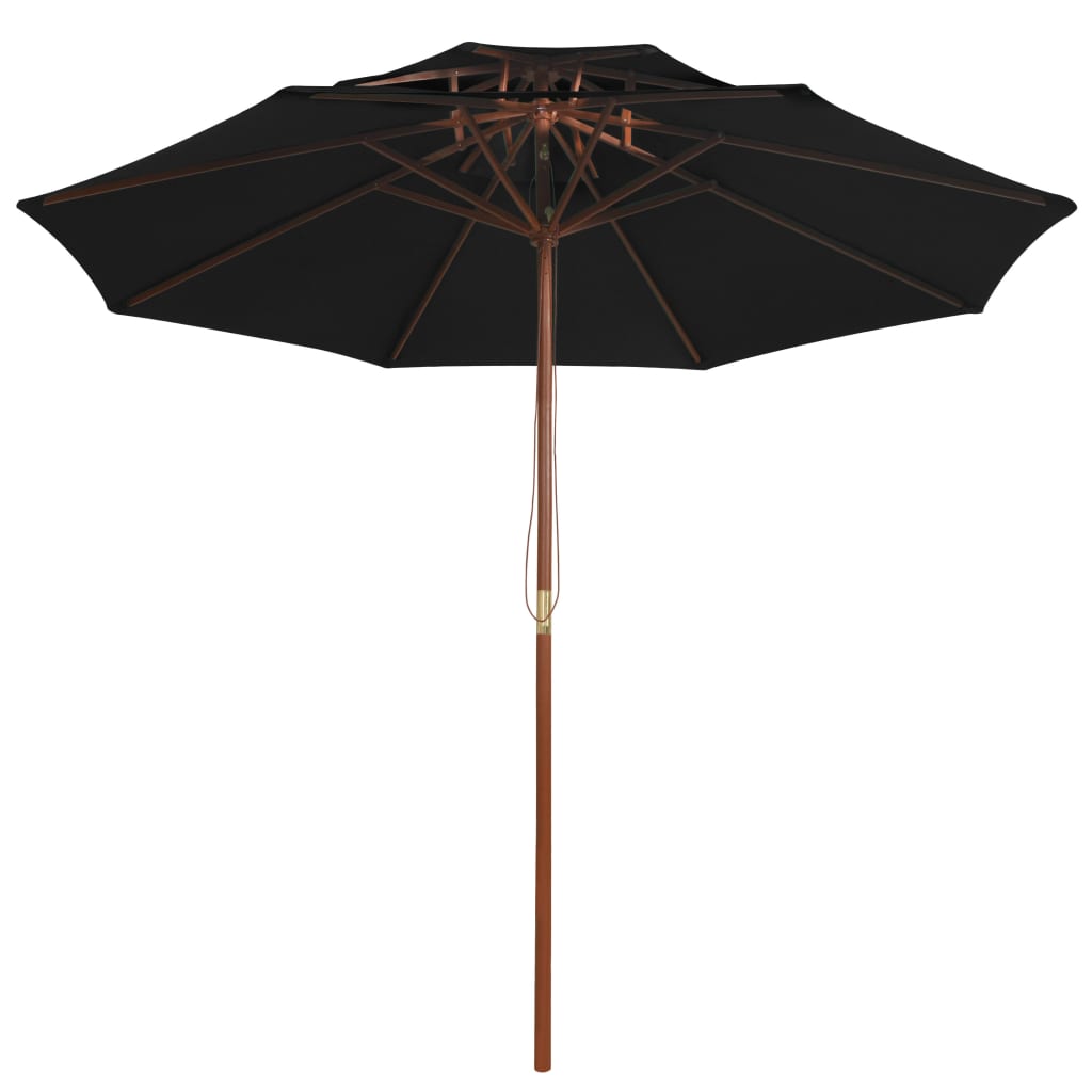parasol m. træstang 270 cm 2 niveauer sort
