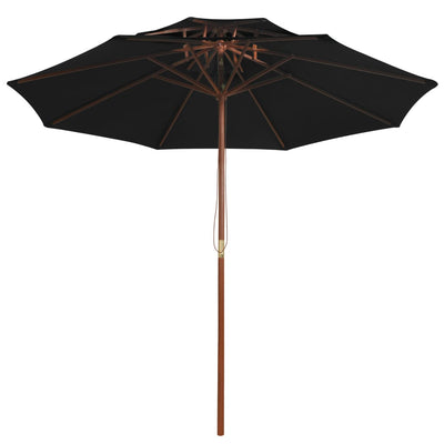 parasol m. træstang 270 cm 2 niveauer sort