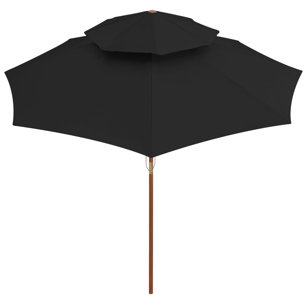 parasol m. træstang 270 cm 2 niveauer sort