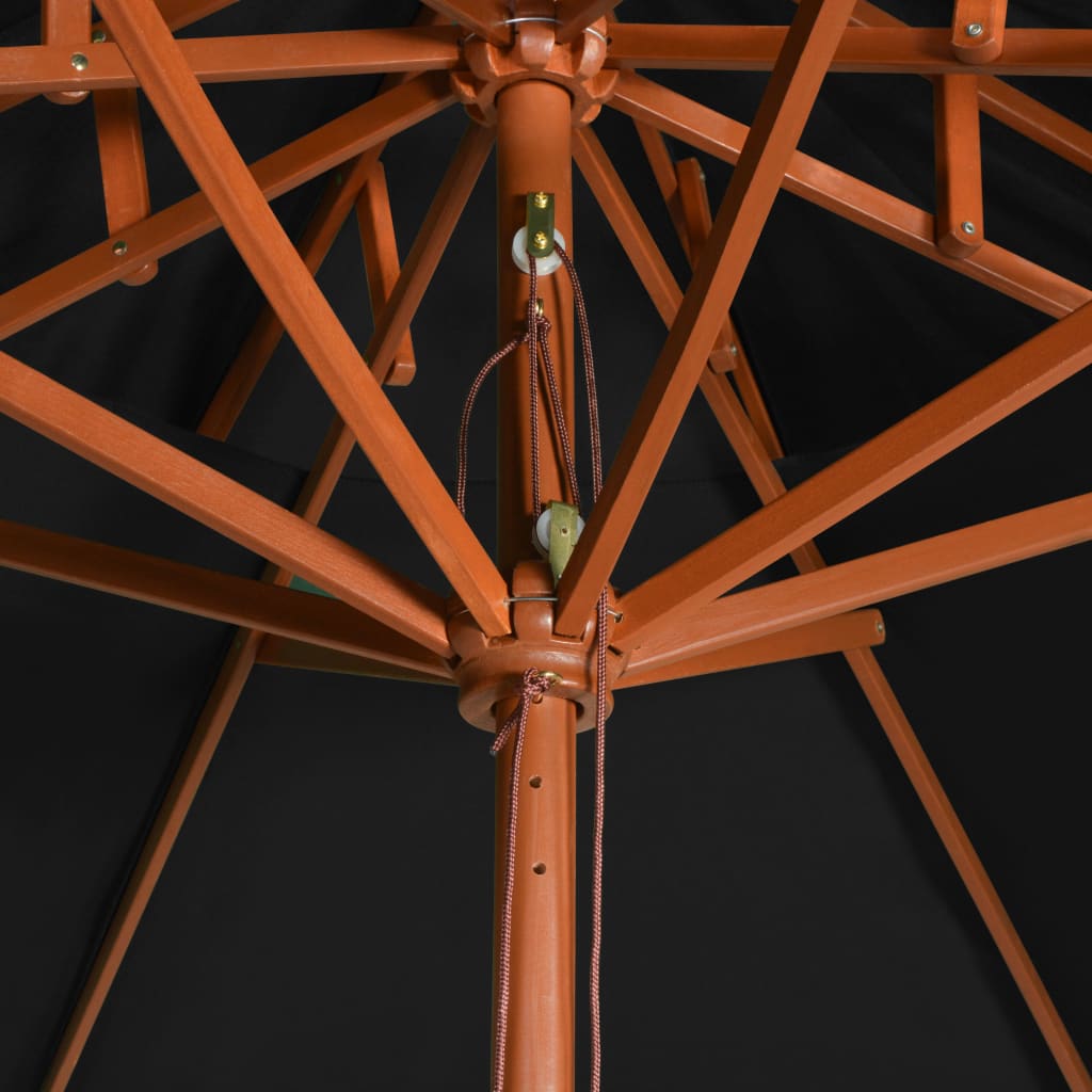 parasol m. træstang 270 cm 2 niveauer sort