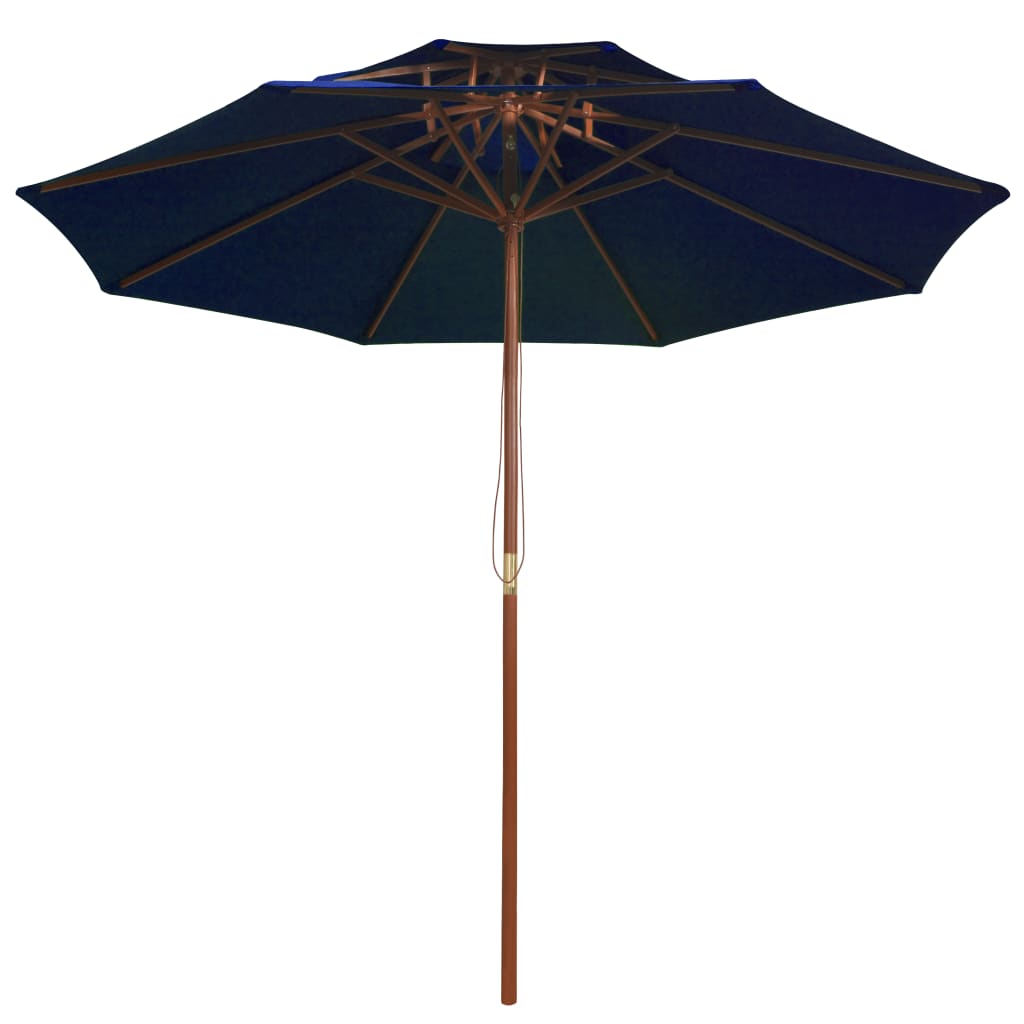 parasol m. træstang 270 cm 2 niveauer blå
