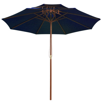 parasol m. træstang 270 cm 2 niveauer blå