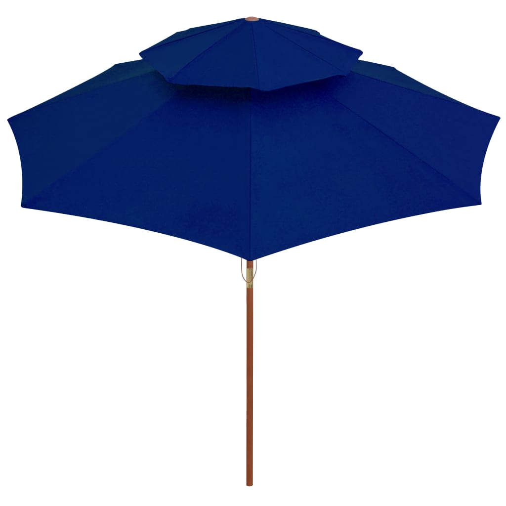 parasol m. træstang 270 cm 2 niveauer blå