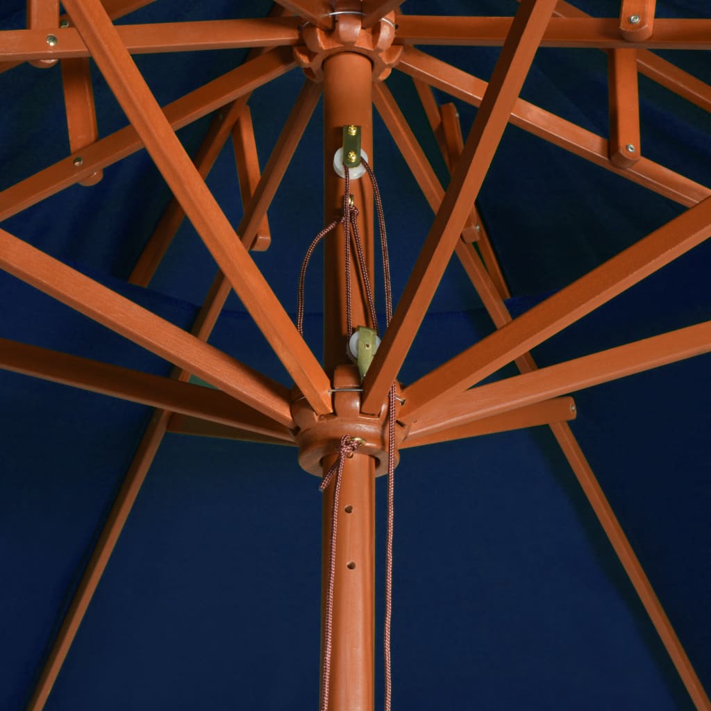 parasol m. træstang 270 cm 2 niveauer blå