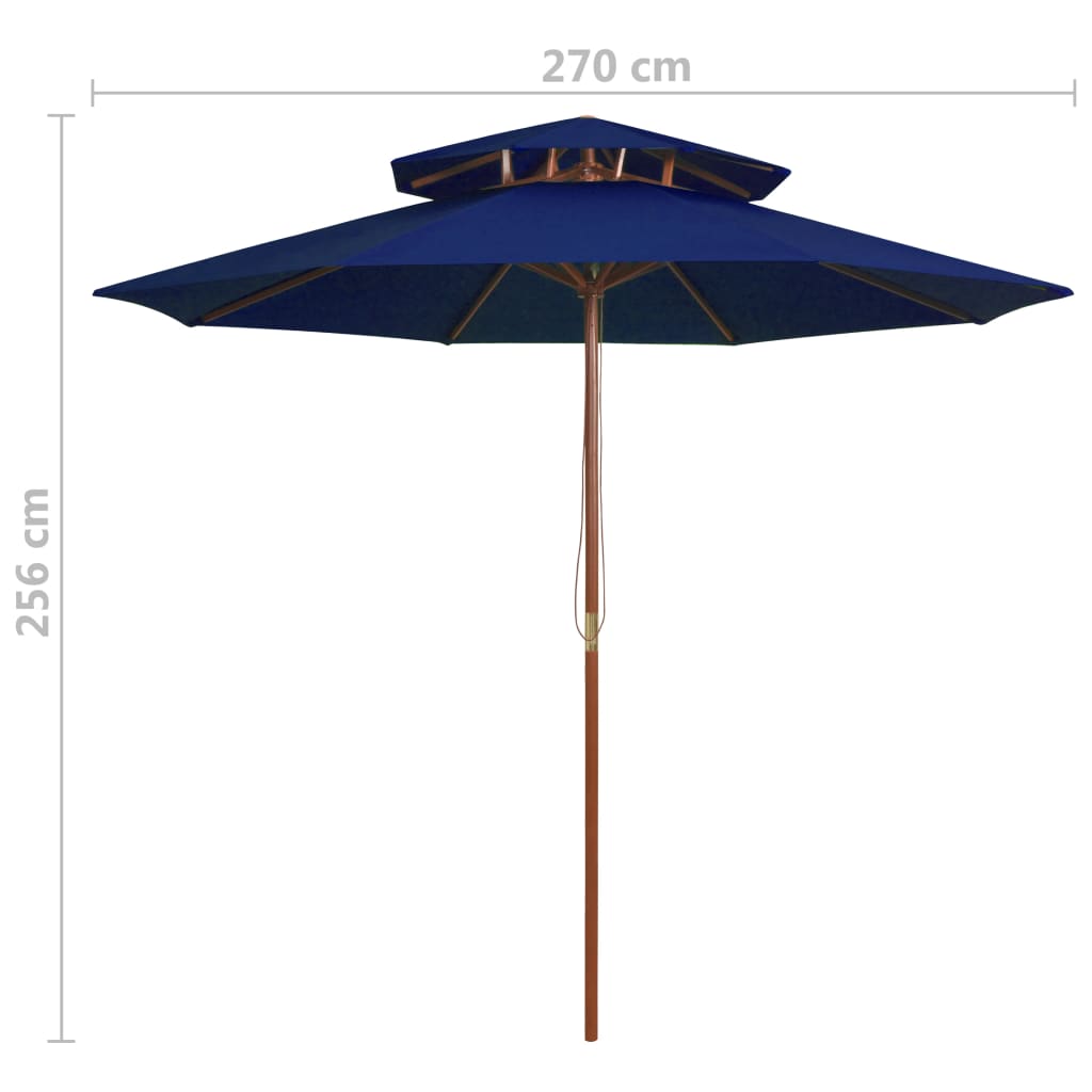 parasol m. træstang 270 cm 2 niveauer blå