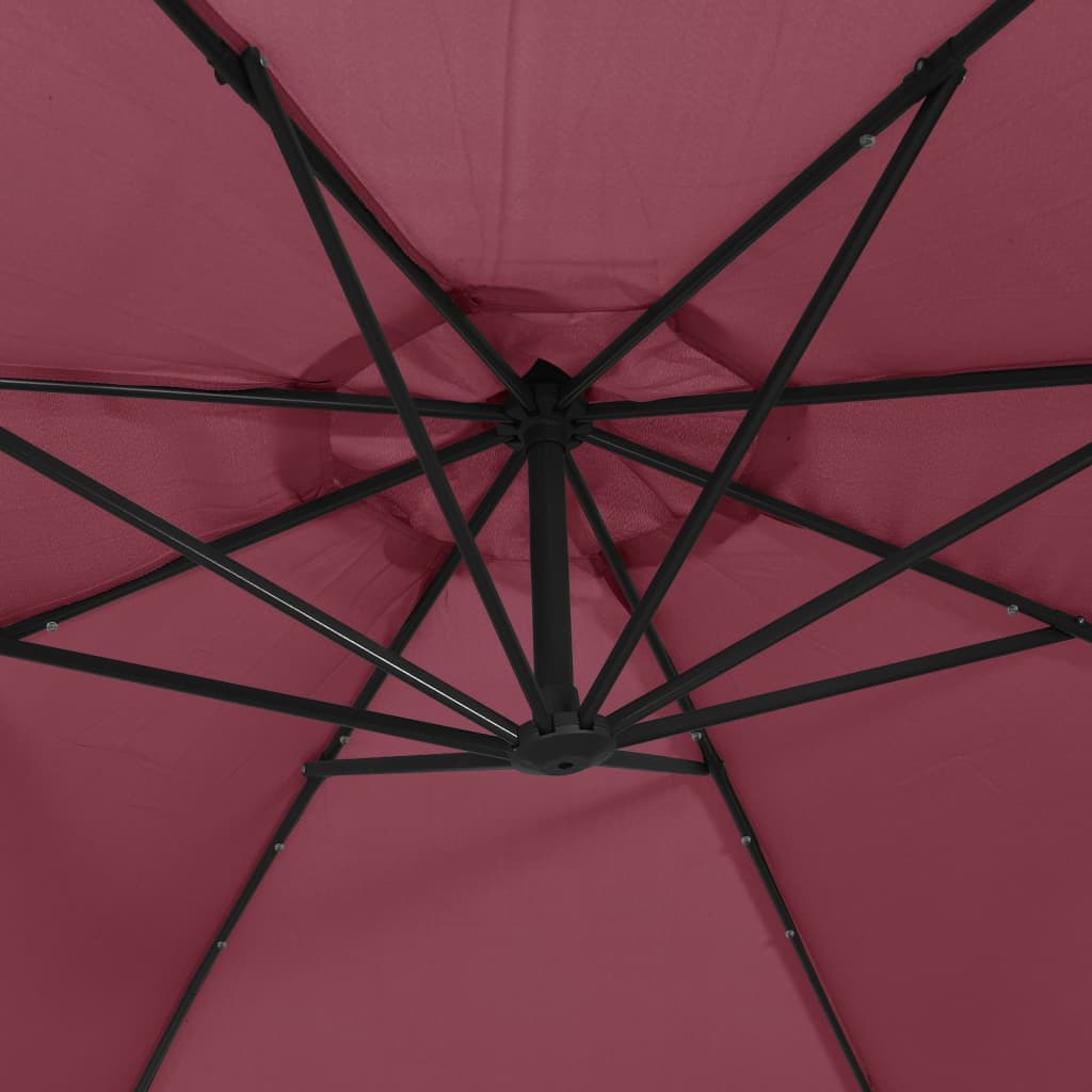 hængeparasol m. LED-lys 350 cm bordeauxrød