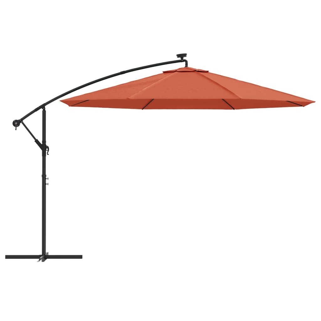 hængeparasol m. LED-lys 350 cm terrakotta
