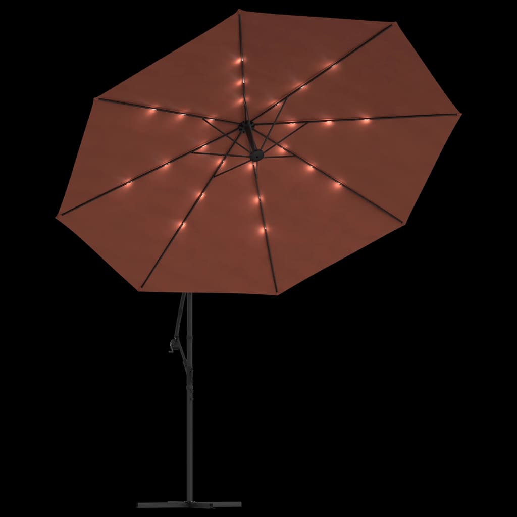 hængeparasol m. LED-lys 350 cm terrakotta