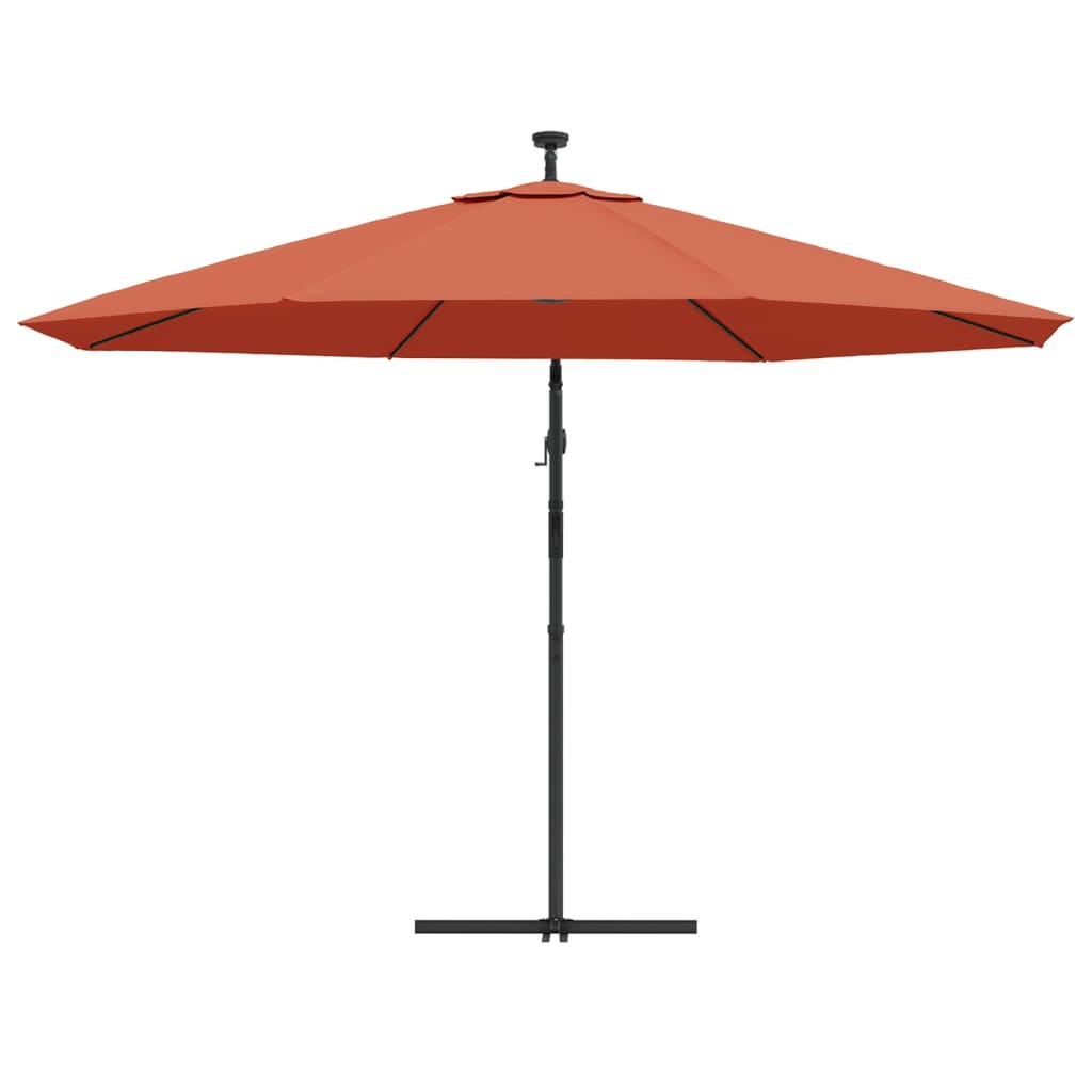 hængeparasol m. LED-lys 350 cm terrakotta
