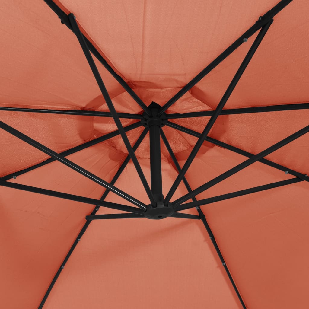 hængeparasol m. LED-lys 350 cm terrakotta