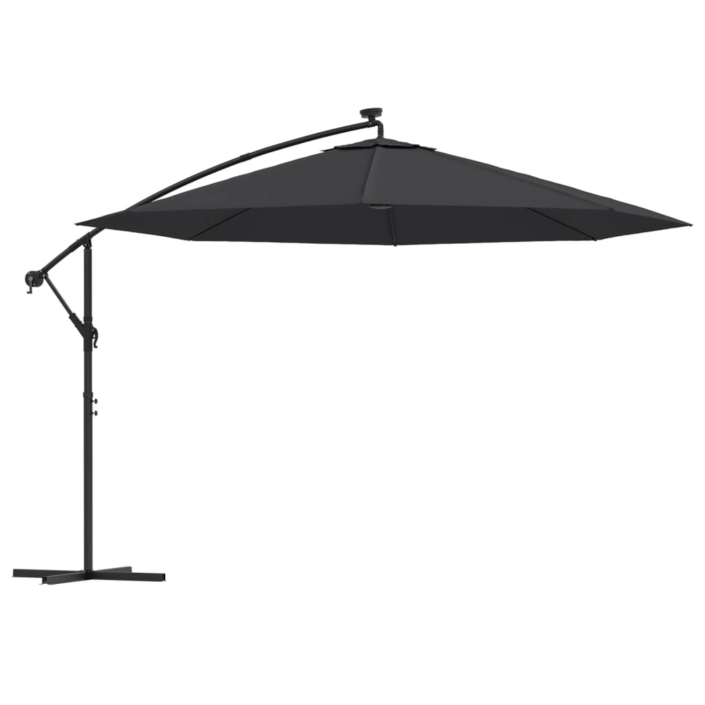 hængeparasol m. LED-lys 350 cm sort