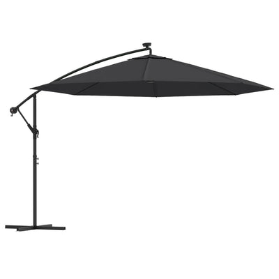 hængeparasol m. LED-lys 350 cm sort