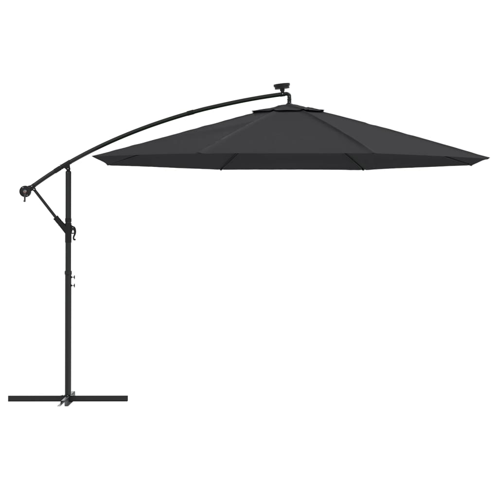hængeparasol m. LED-lys 350 cm sort