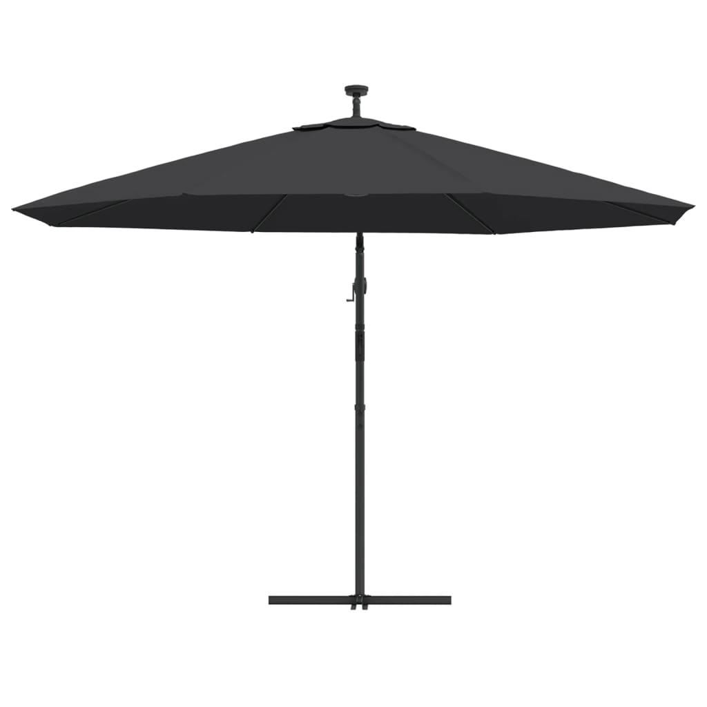 hængeparasol m. LED-lys 350 cm sort