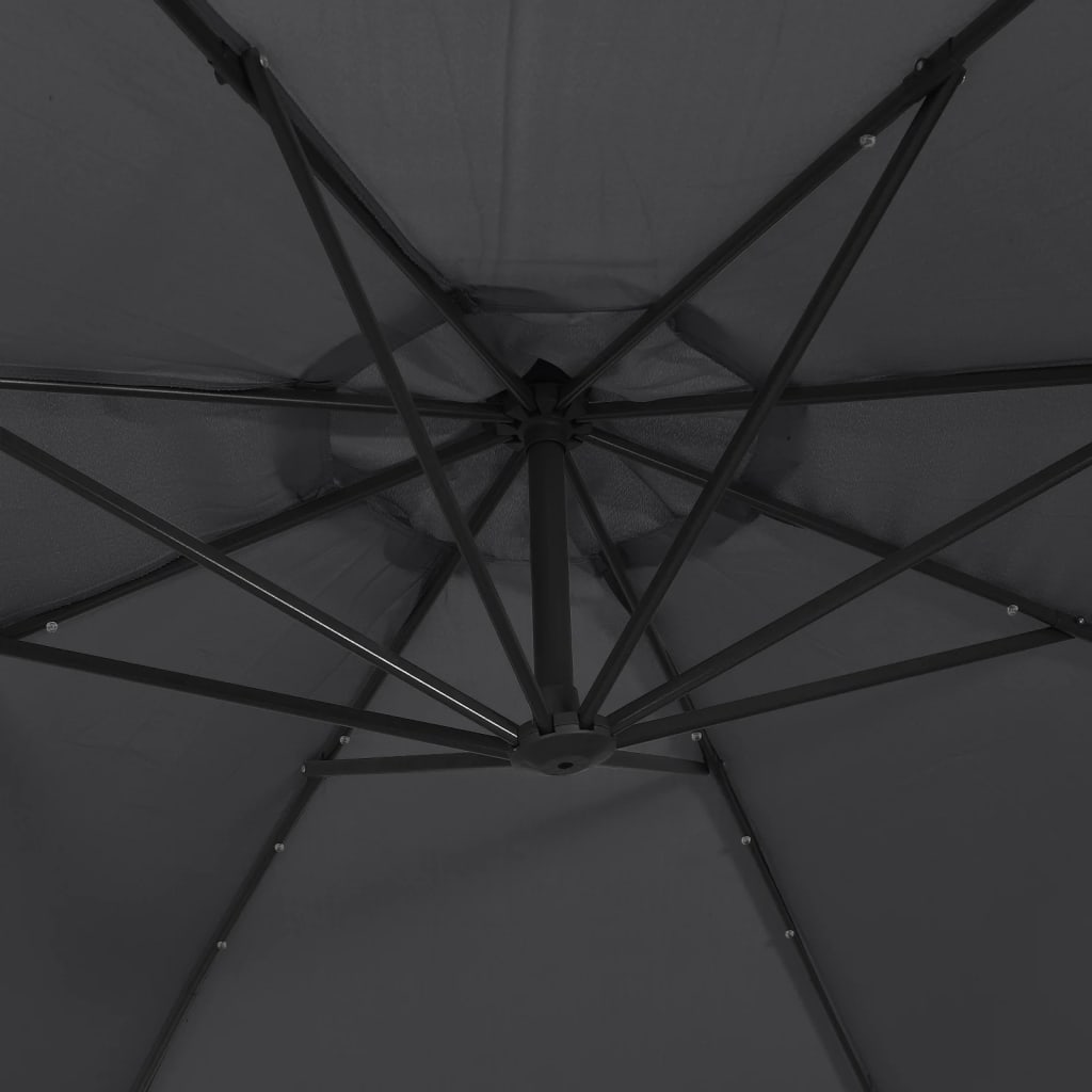 hængeparasol m. LED-lys 350 cm sort