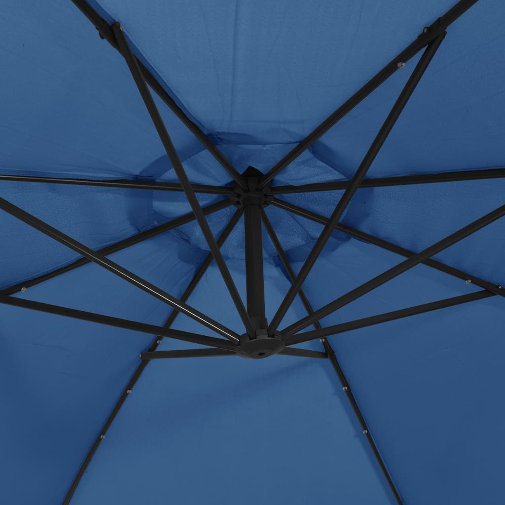 hængeparasol m. LED-lys 350 cm azurblå