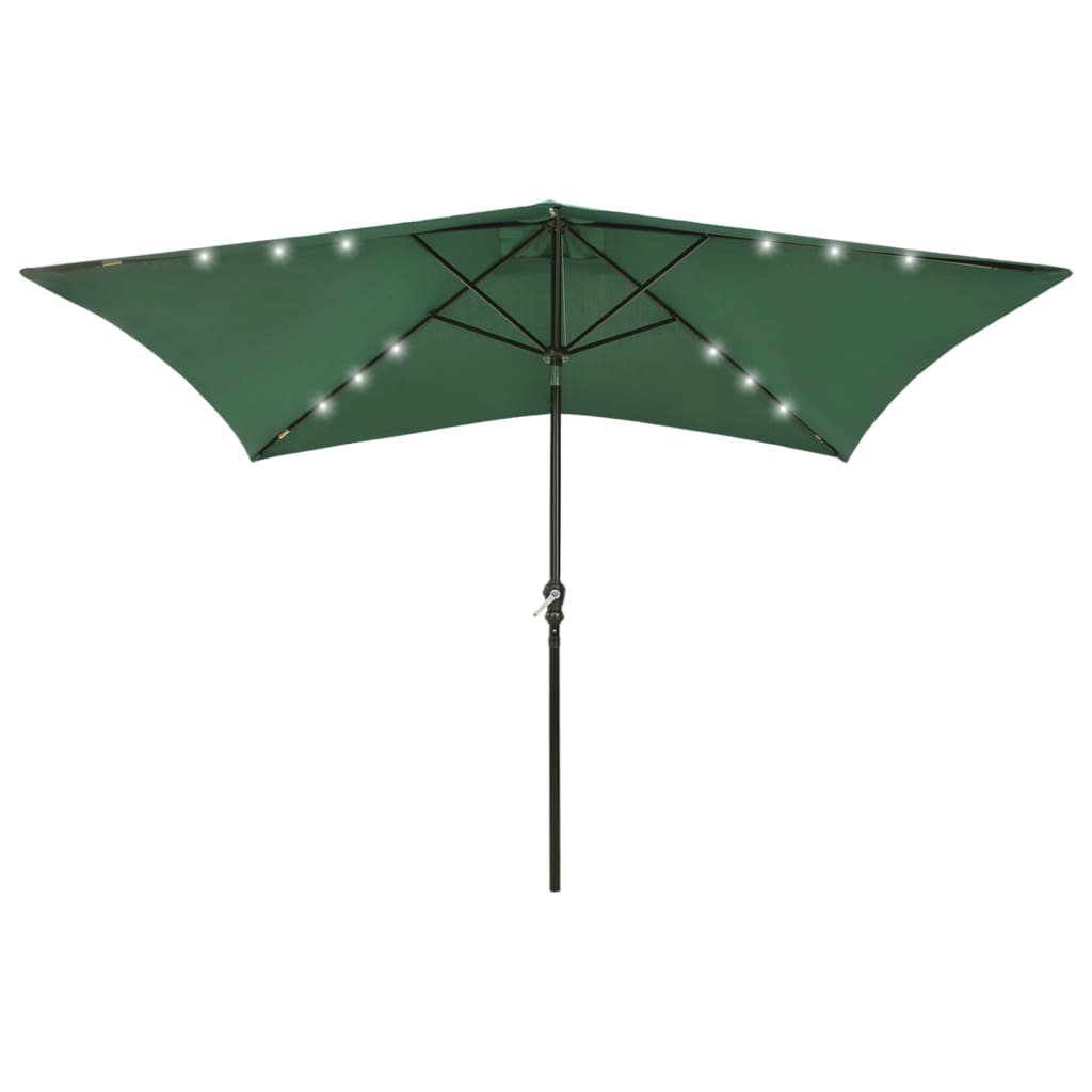 parasol med LED-lys og stålstang 2x3 m grøn