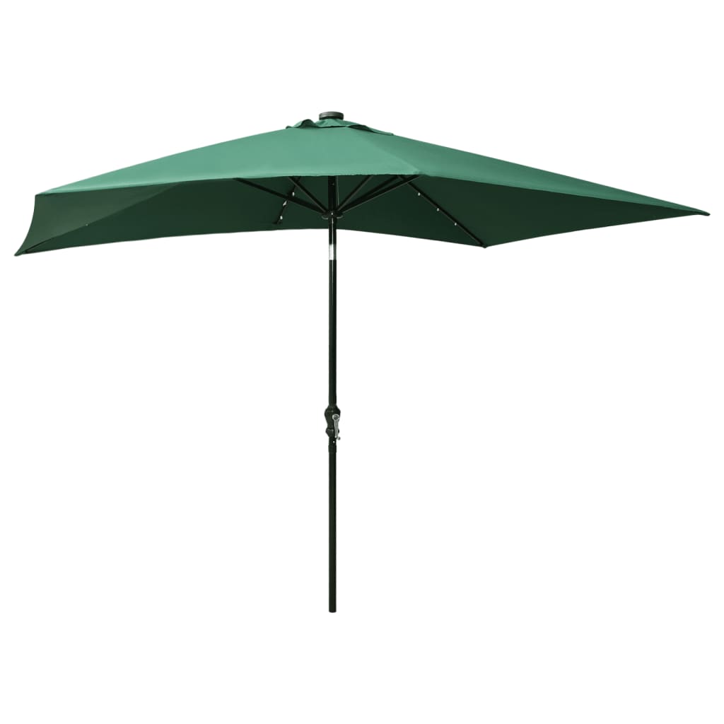 parasol med LED-lys og stålstang 2x3 m grøn