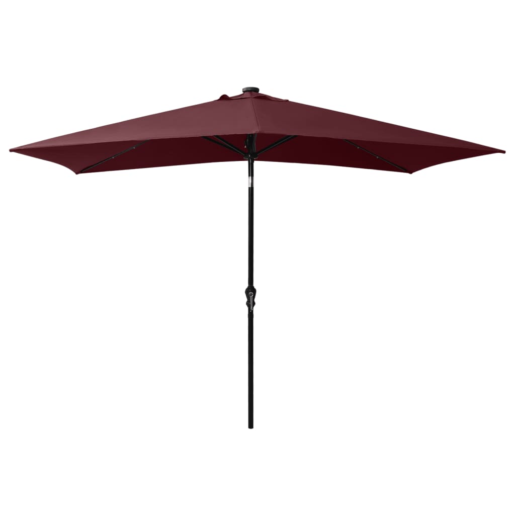 parasol med LED-lys og stålstang 2x3 m bordeauxrød