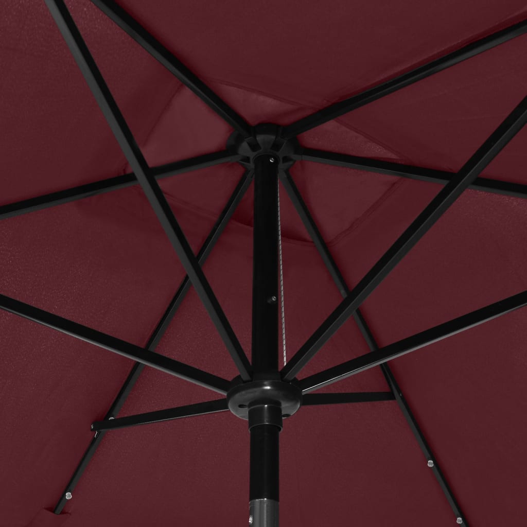 parasol med LED-lys og stålstang 2x3 m bordeauxrød