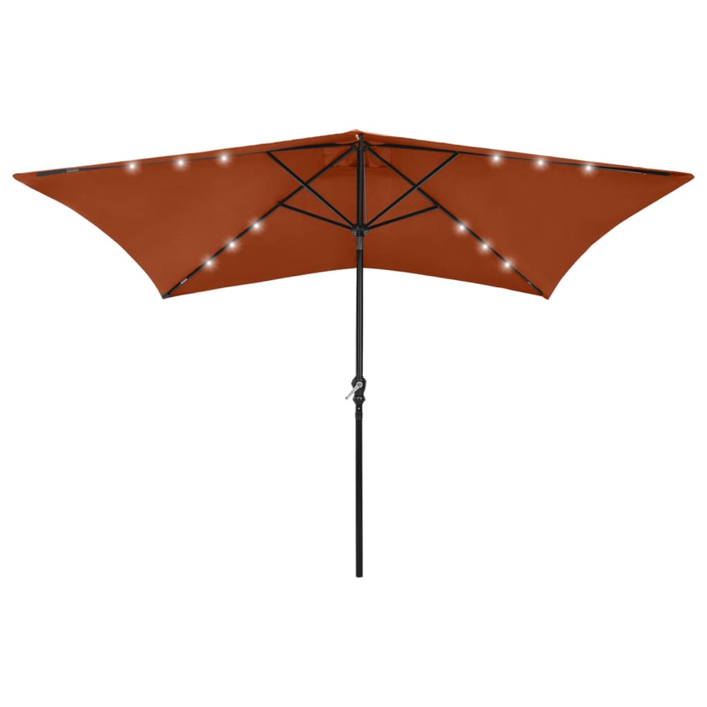 parasol med LED-lys og stålstang 2x3 m terrakotta
