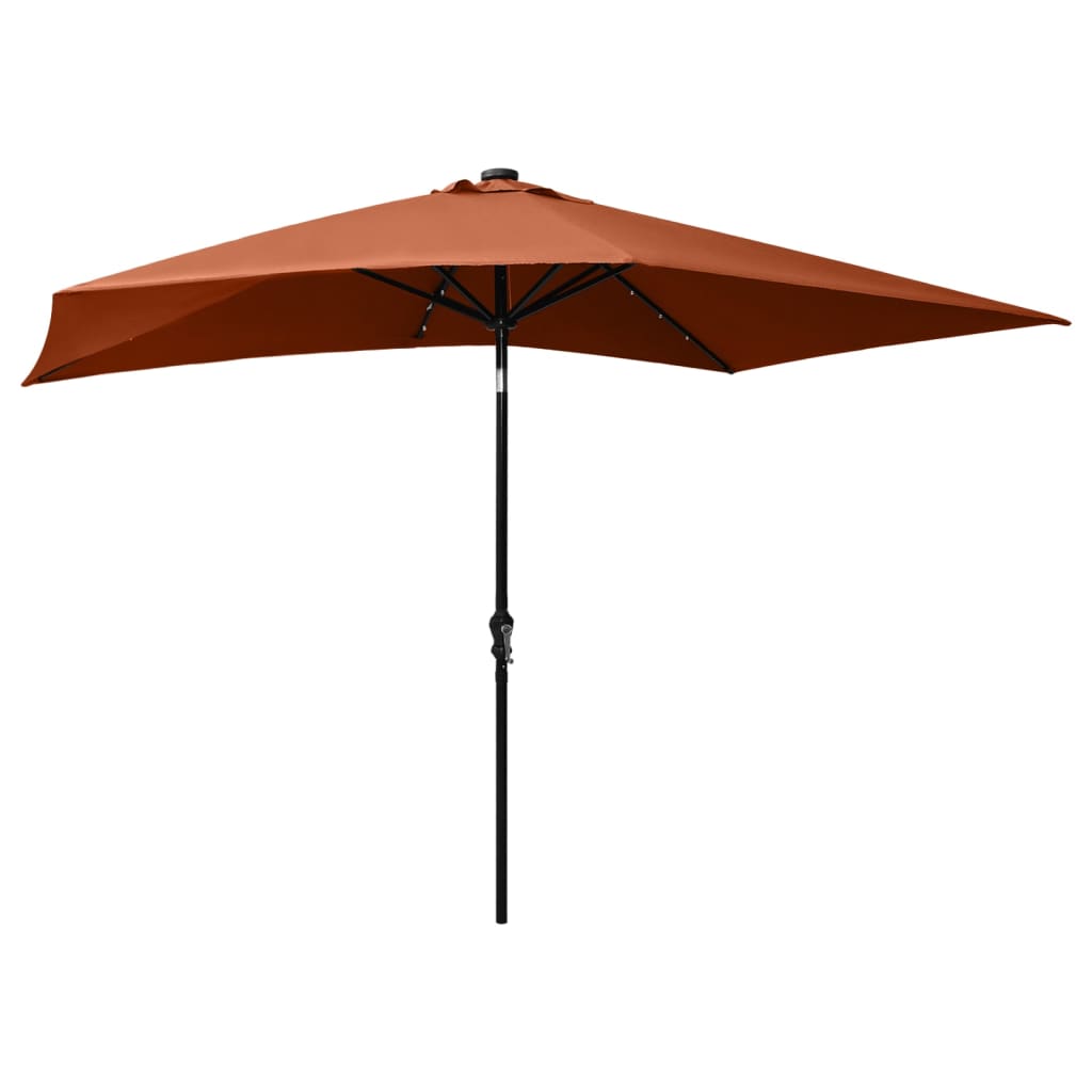 parasol med LED-lys og stålstang 2x3 m terrakotta