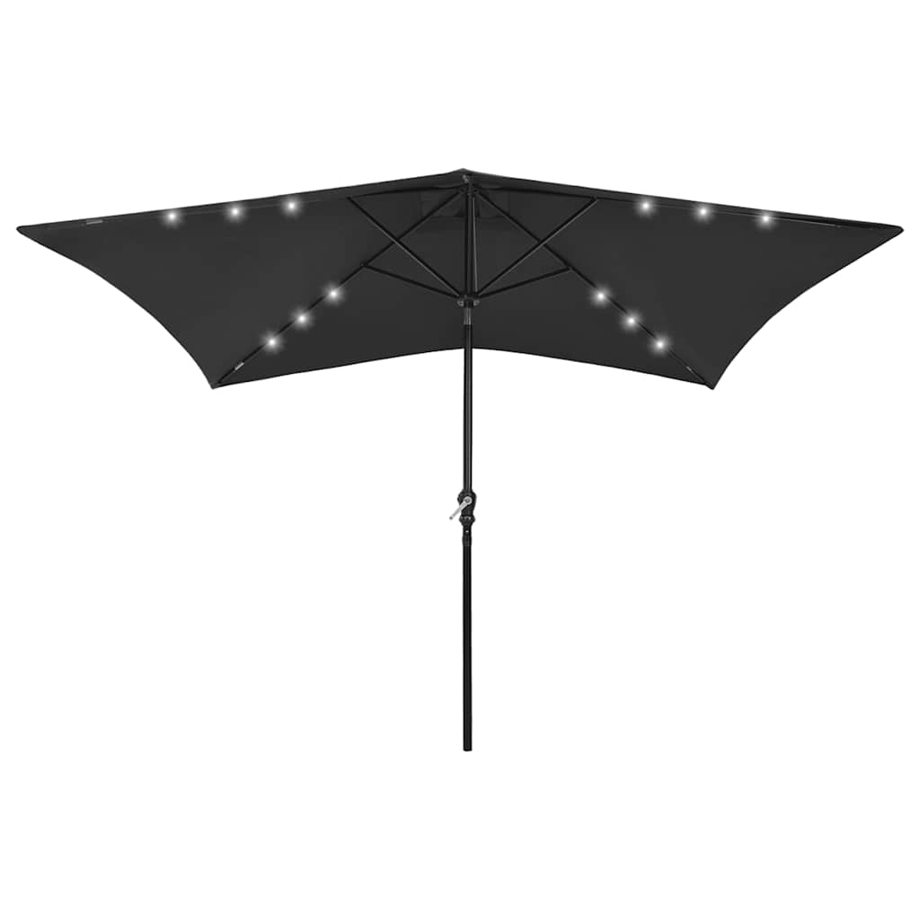 parasol med LED-lys og stålstang 2x3 m sort
