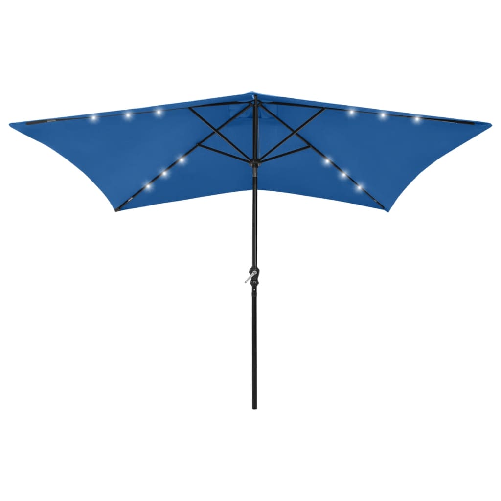 parasol med LED-lys og stålstang 2x3 m azurblå